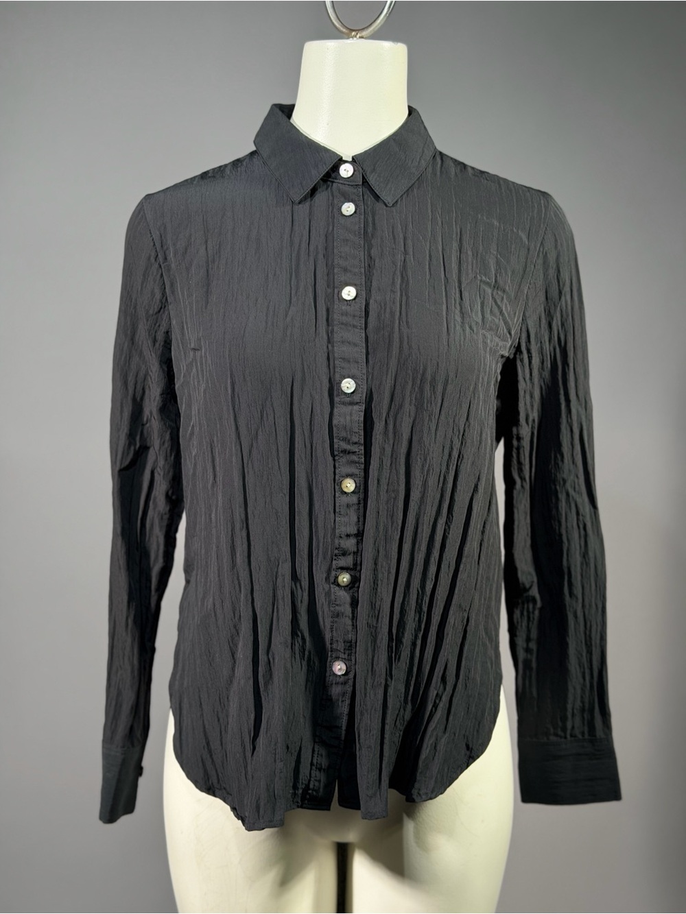 Madewell Black Crinkled Long-Sleeve Button-Up Shirt (r7t)
